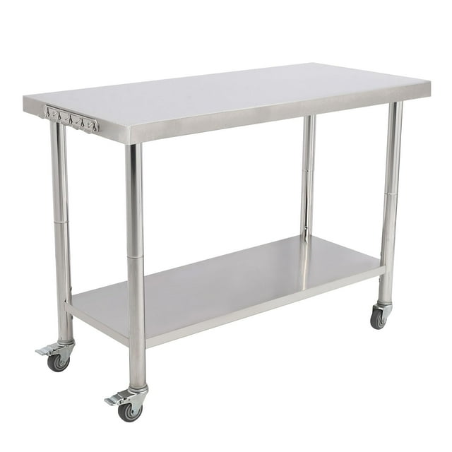 BeesClover Table en Acier Inoxydable pour Préparation et Travail avec Dosseret, Table de Cuisine Robuste avec Tablette et Pied Réglables pour Restaurant, Maison et Hôtel