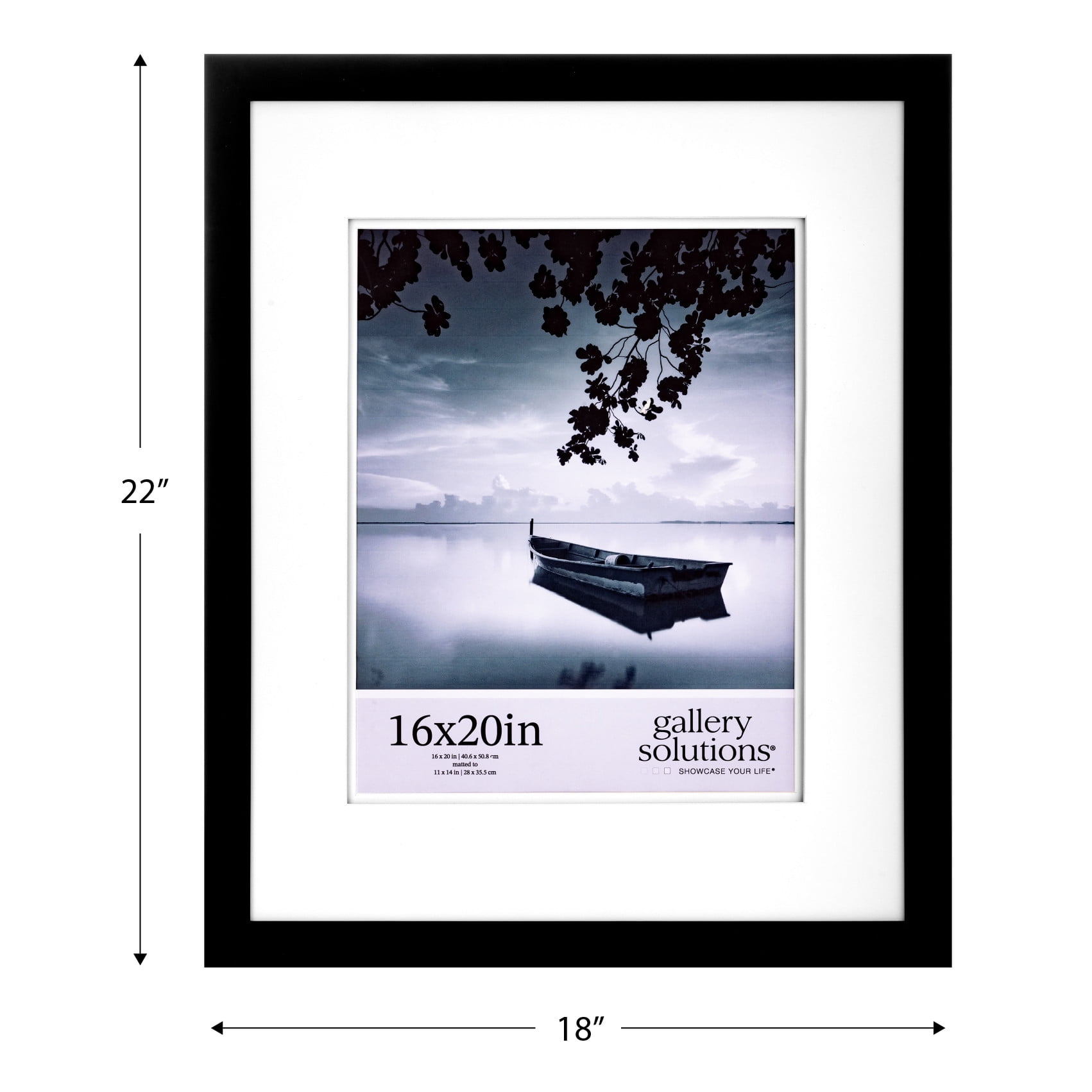 Gallery Solutions 16"x20" Black Wall Picture Frame - Matted for 11"x14" Photos - Solid Wood with Double White Mat - Versatile-Elegant for Home, Office Décor