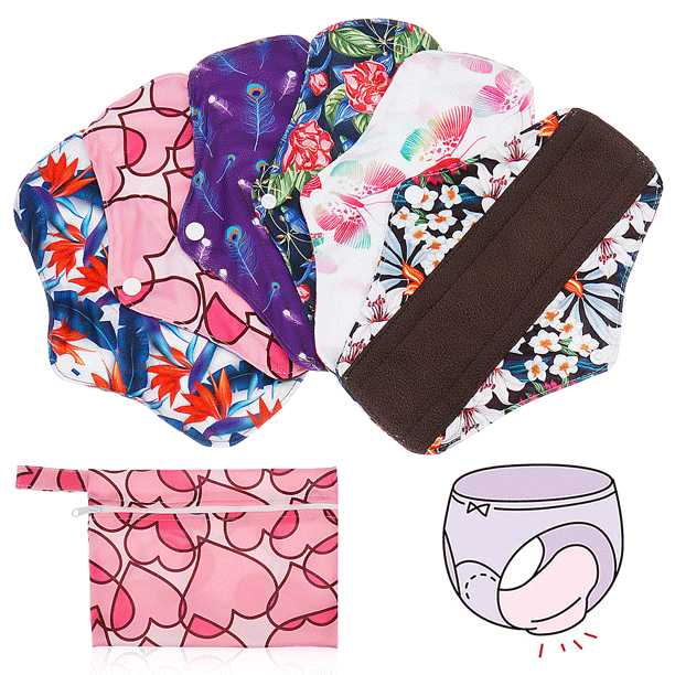 5 set Cloth menstrual pads organic bamboo and cotton  absorbent core washable reusable cloth pads sanitary napkins