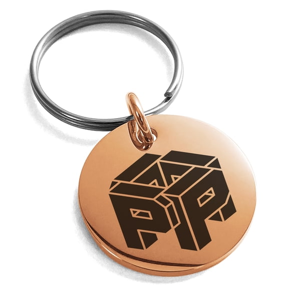 Stainless Steel Letter P Initial 3D Cube Box Monogram Engraved Small Medallion Circle Charm Keychain Keyring