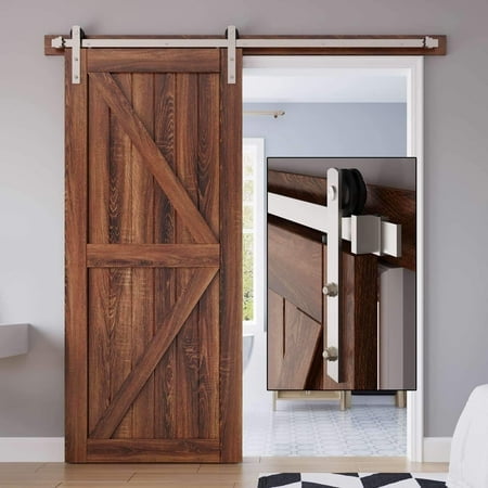 Easelife 6.6 Ft Brushed Nickel Sliding Barn Door Hardware Track Kit Straight Pulley Heavy Duty Slide Smoothly Quietly Easy Install (6.6Ft Track Kit For 36""~40"" Wide Single Door)