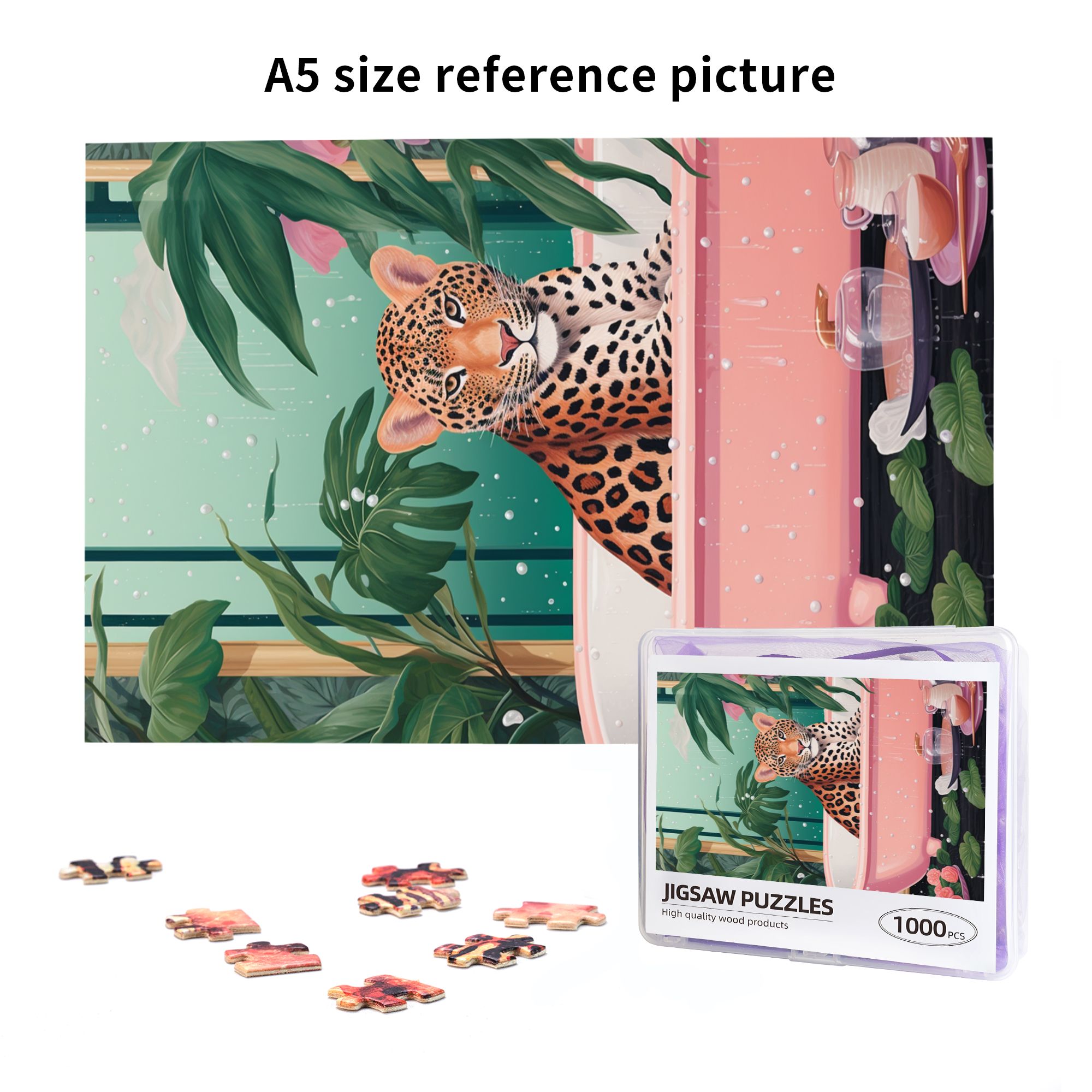 1000 pcs 1000 Piece Animal jigsaw puzzles Bathing Time of Leopards,Unique and Beautiful Design,Modern Style Animal Wooden Puzzle,for animal Lovers Gifts,Challenging Brain Exercise,Stunning Artwork