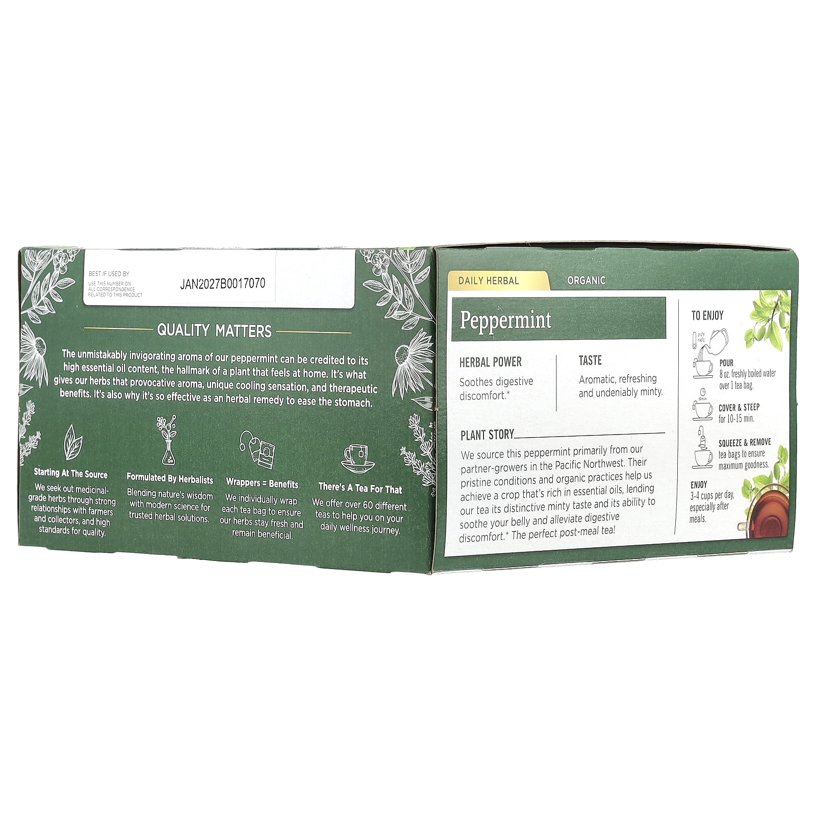 Traditional Medicinals Herbal Tea, Organic Peppermint, Caffeine Free , 48 Tea Bags, 2.53 oz (72 g)