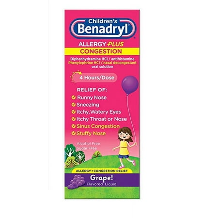 Benadryl-D Children's Allergy & Sinus Syrup Grape Flavored 4 OZ