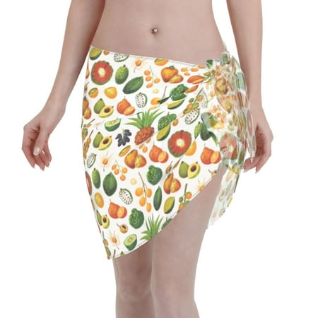 Bingfone Lemon Fruits Vegetables Women s Sarong Swimsuit Cover Ups Bathing Suit Coverups Chiffon Beach Wrap Skirts