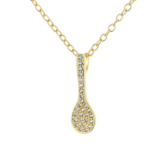 14K Gold Plated Spoon Pendant Necklace with crystals
