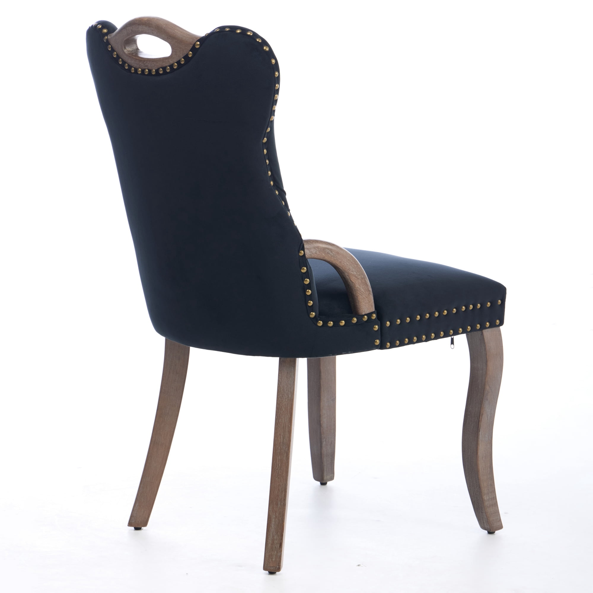 Garitin Dining Chair Set of 2 and Velvet Upholstered Arm Chairs, Button Tufted Back with Nailhead Trim and Solid Wood Legs for Dining Room, Black