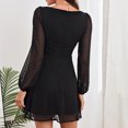 thumbnail image 3 of Vestido de malla de manga larga negro con cintura alta, detalle de varias capas y cierre de cremallera en la espalda, talla S para mujer, 3 of 6