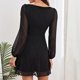 thumbnail image 3 of Vestido de malla de manga larga negro con cintura alta, detalle de varias capas y cierre de cremallera en la espalda, talla S para mujer, 3 of 6