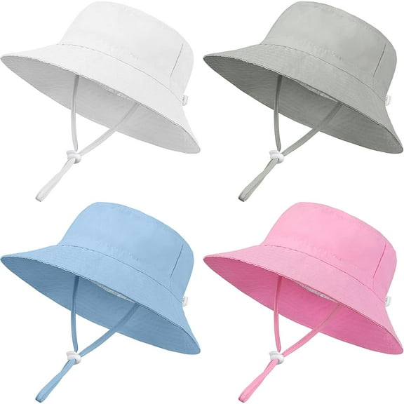 4 Pack Baby Toddler Sun Hat Summer UPF 50 Sun Protection Bucket Hat Adjustable Wide Brim Beach Hats for Girls Boys