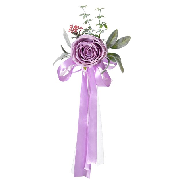Wedding Chair Back Decoration, Cloth Wedding Chair Back Decoration, Purple Wedding Chair Back Decoration, Artificial Flower Bouquet with Ribbon, 45Cm Long for Wedding Decor & Photo Prop