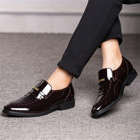 

Ykohkofe Fashion Summer And Autumn Men Leather Shoes Pointed Toe Low Heeled Slip On Stitching Solid Color Business Style