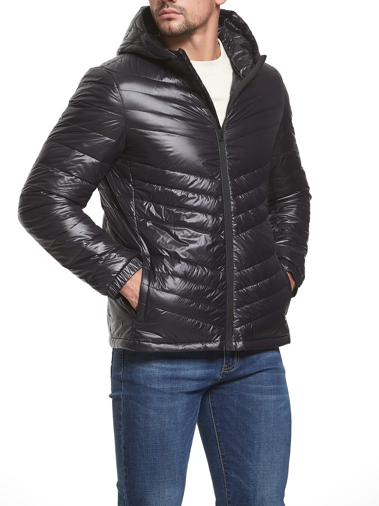 Oberora-Men Lightweight Packable Long Hooded Down Puffer Coats Jacket Outwear 
