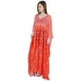 thumbnail image 2 of Moomaya Long Beach Sheer Kaftan Dress For Women Printed Beachwear V-Neck Swimsuit Resort wear Kimono Cover Up, 2 of 7