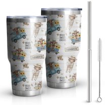 30oz White Highland Cow Blue Truck Pattern Tumblers Stainless Steel Tumbler with Lid and Straw,Vacuum Insulated Double Wall Travel Tumbler Cups Mug with Cleaning Brush for Coffee,Tea
