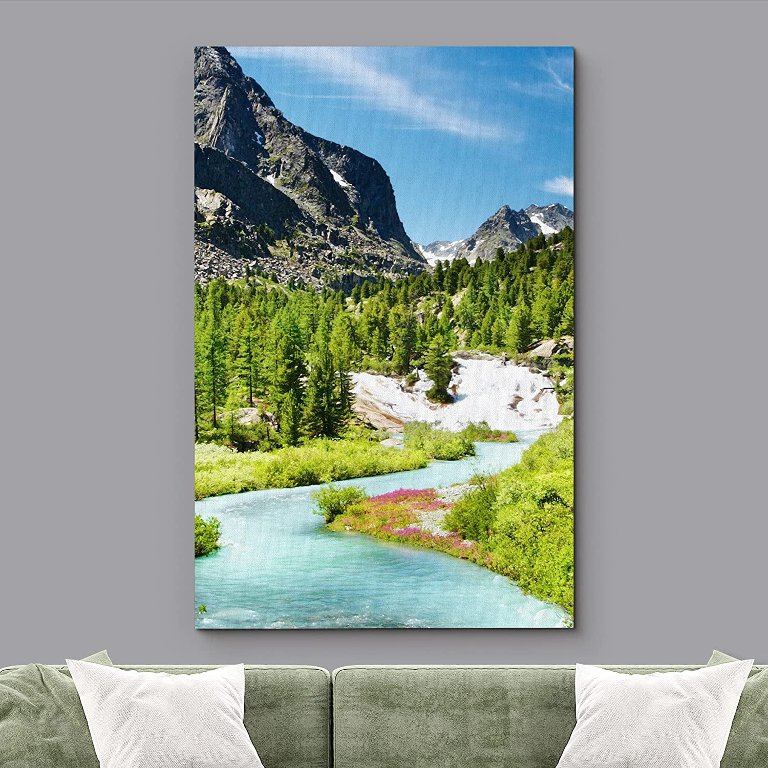 wall26 Canvas Print Wall Art Scenic Mountain Range Forest Blue River Nature  Wilderness Photography Realism Decorative Landscape Relax/Calm Zen  Multicolor for Living Room, Bedroom, Office 16quot;x2