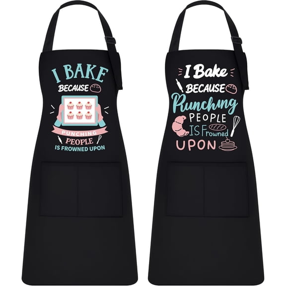 2 Pack Funny Baking Aprons for Women – Cooking Aprons with Pockets, Cute Baking Gift for Moms, Bakers, Friends – Perfect for Thanksgiving, Christmas, Mothers Day, Birthday
