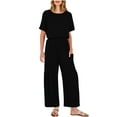thumbnail image 2 of Black*Friday Clearance under $5 GaThRRgYP Womens Bottoms,Women's New Summer Solid Color Casual Cotton Linen Jumpsuit with Pockets Short-sleeved Wide-legged Pants Jumpsuit Pants, 2 of 9