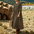 thumbnail image 6 of HCBY Women's 3/4 Sleeve Midi Dress Round Neck A-Line Pleated Loose Fit Casual Flowy Tunic Dress with Pockets for Fall Winter, 6 of 7
