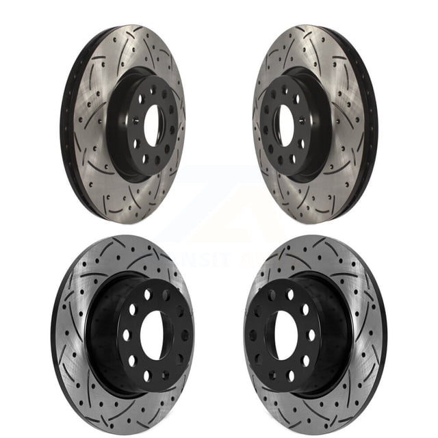 DS-One Front Rear Coated Drilled Slotted Disc Brake Rotors Kit for Car 2022-2023 Volkswagen Taos FWD with 312mm Diameter Rotor KD-100604
