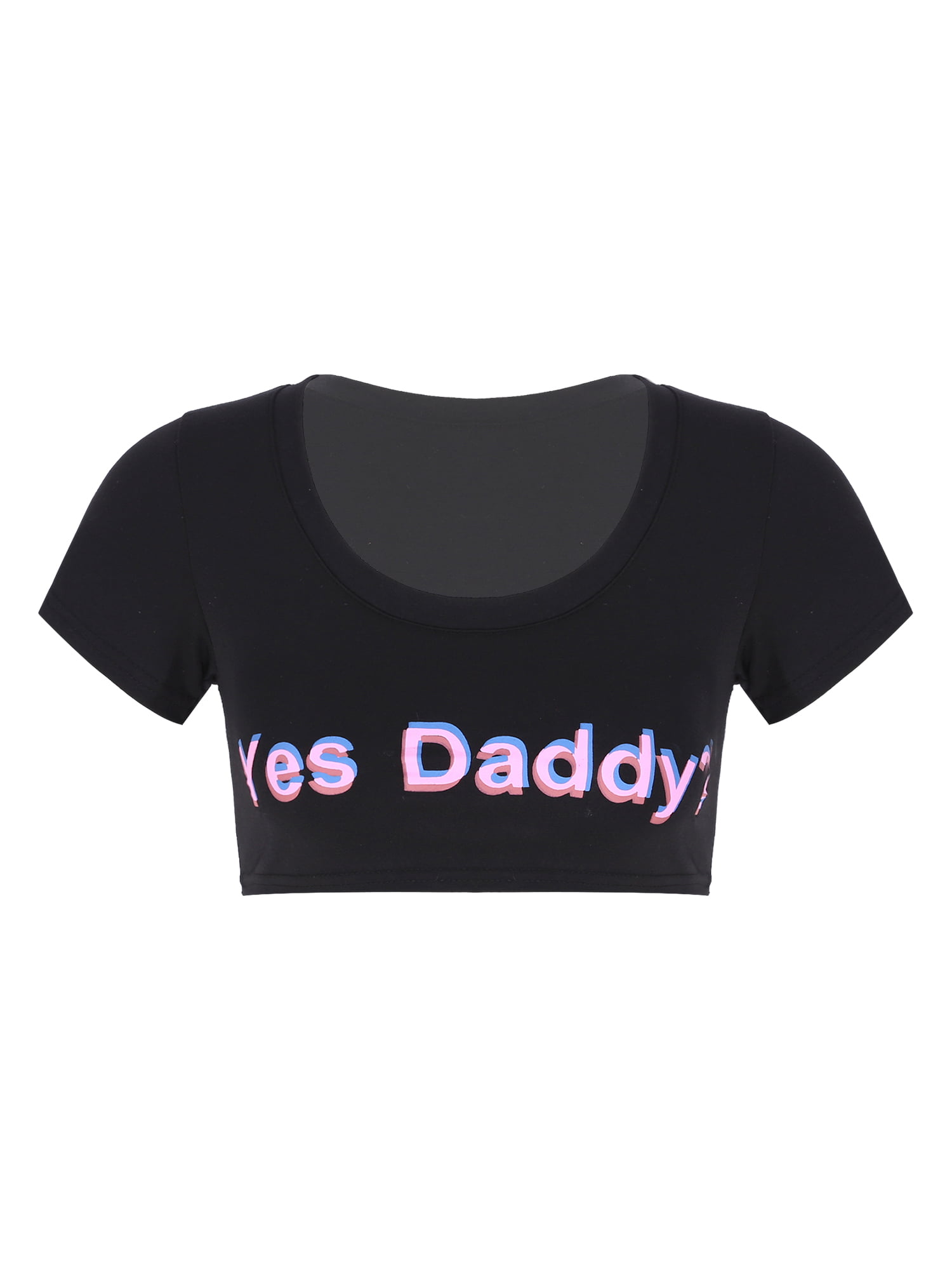 Sexy Women Tank Top Yes Daddy Print Letter Short Sleeve Blouse Crop Tops  T-Shirt