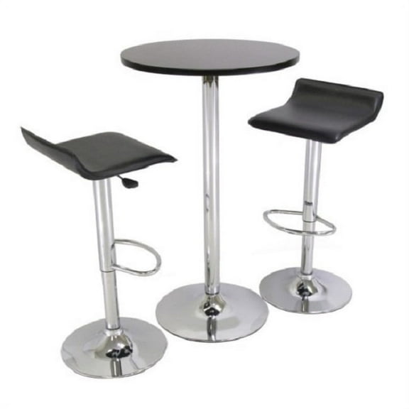 Contemporary Home Living Set of 3 Black Round Pub Table and Leather Adjustable Swivel Stools, 39.75”