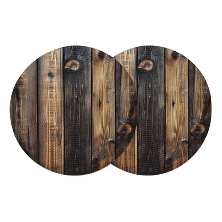 Black Brown Board Round Placemats Set of 2 Braided Polypropylene Place Mats Vintage Chic Shabby Wooden Grain Washable Table Mats for Kitchen Dinner Holiday Wedding Party Coffee Table Decoration 13