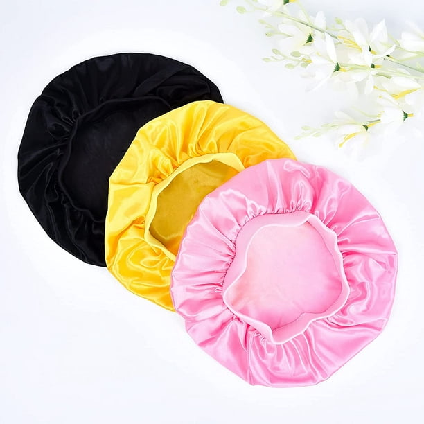 3 pièces enfants Satin Bonnet bonnet de couchage soie large bande chapeaux de  nuit cheveux pour cheveux naturels adolescents enfant en bas âge bébé 