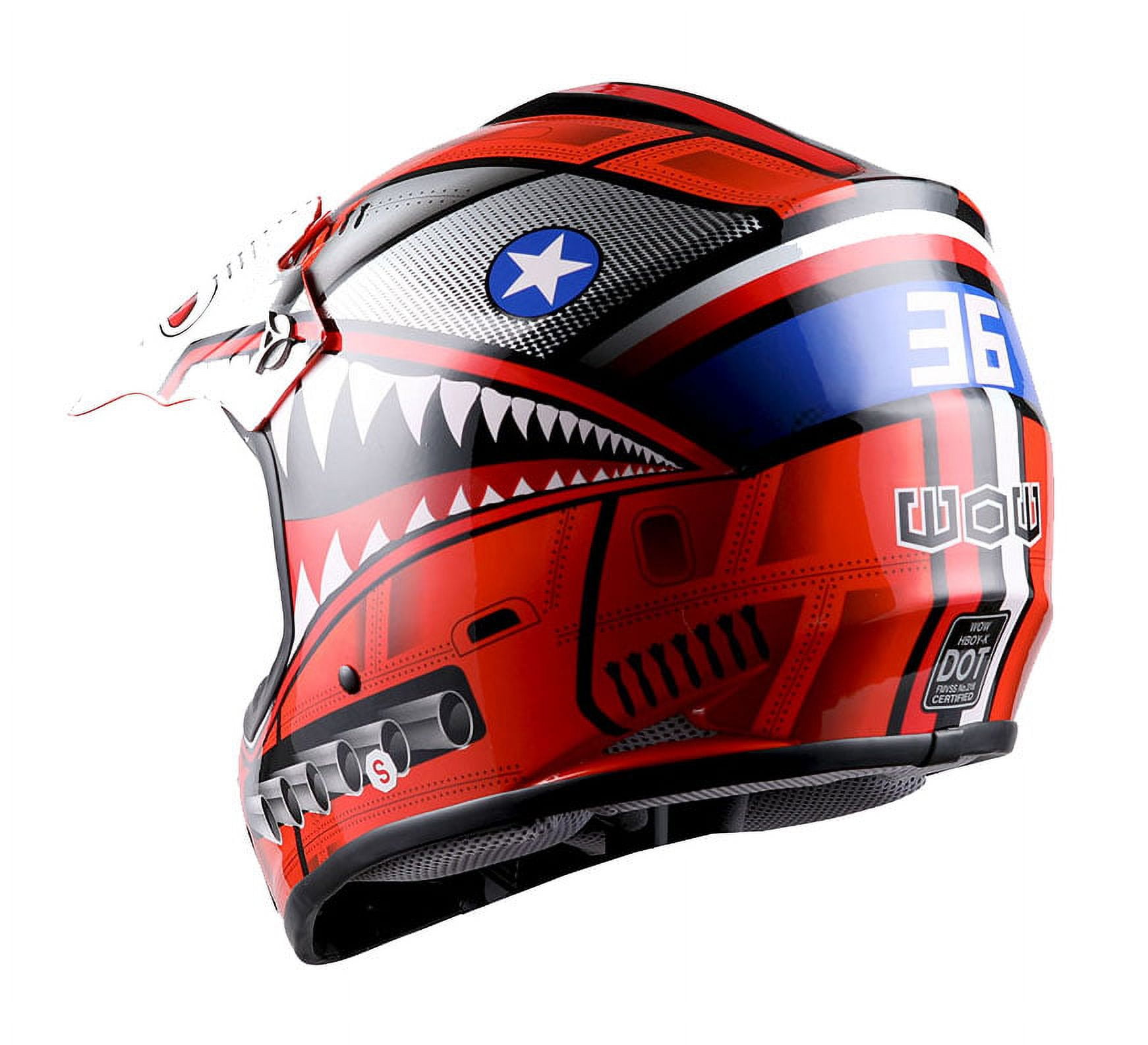 1Storm Youth Motocross Helmet Kids Motorcycle Bike Helmet HBOY Shark Red + Goggles + MG Youth Red Glove Bundle