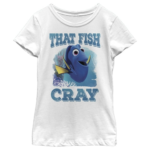 Girl's Finding Dory Cray Cray Fish Graphic Tee White Large