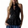 thumbnail image 2 of Uootdi Women's Tops Halter Neck Sleeveless Ruffle Trim Tops Party Occasion Lightweight Flowy Cut Comfortable Silhouette Tops Gift, 2 of 6