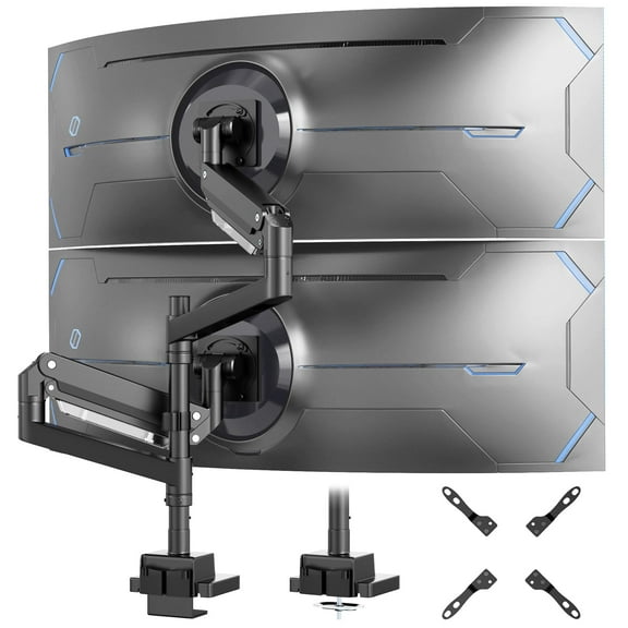 PUTORSEN 24-57 inch Dual Vertical Monitor Mount, Heavy Duty Monitor Arm for 2 Monitors, up to 59.4 lbs, Extra Tall/Wide Adjustable, Premium Aluminum Dual Monitor Desk Mount, VESA 75x75-200x200 mm