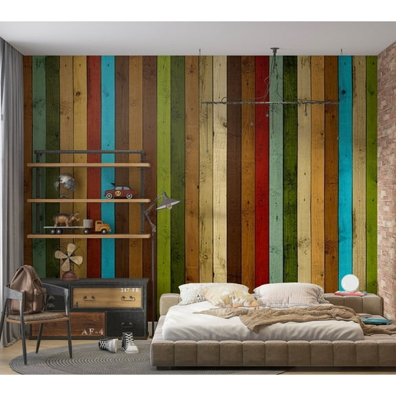 Tiptophomedecor Background & Patterns Wallpaper Wall Mural - Mixed Coloured Wooden Planks