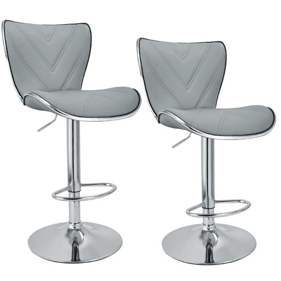 Set of 2, Leather Swivel Adjustable Barstools with Shell Back, Bar Chairs with Foma Padded for Home, Kitchen, Light Grey