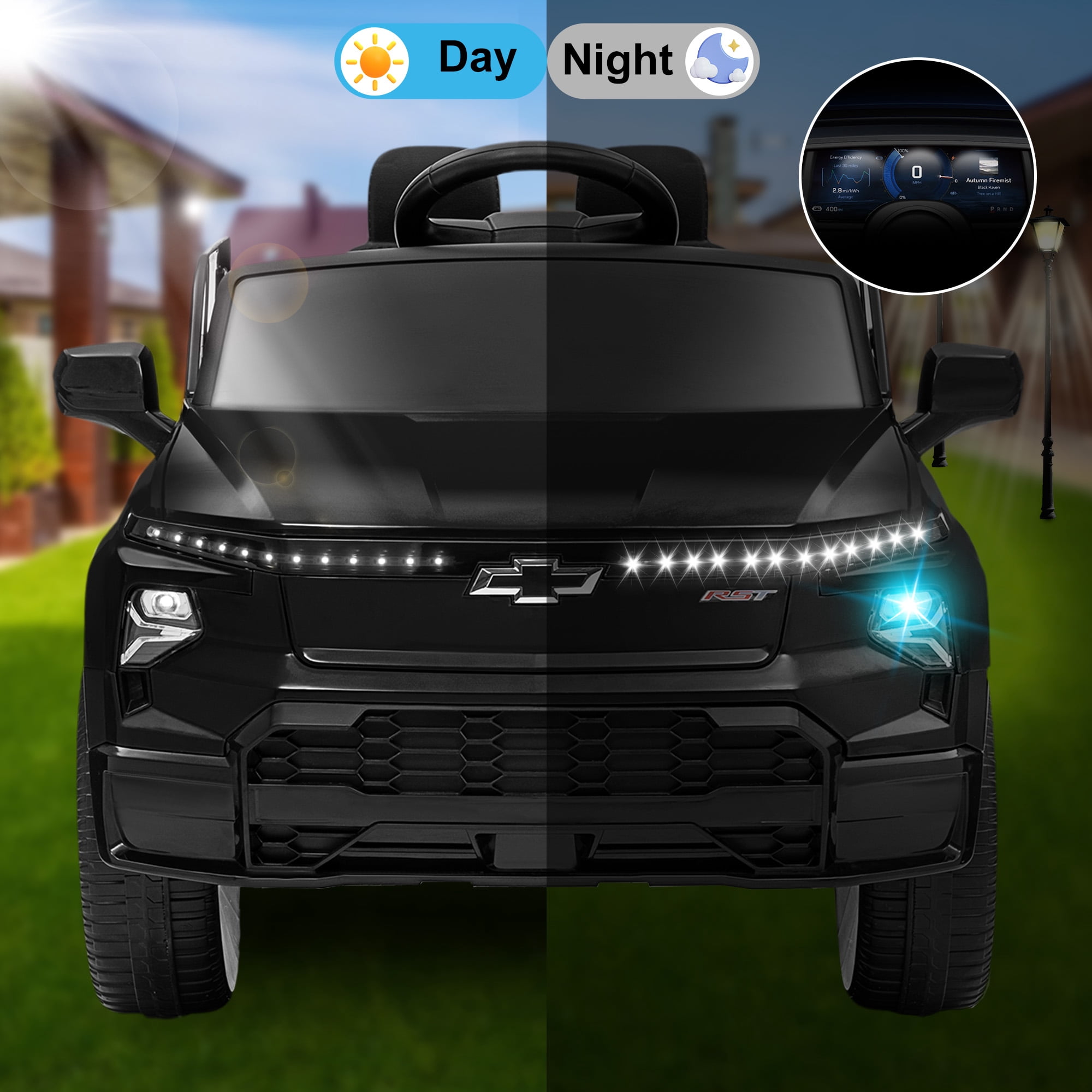 Chevrolet Silverado EV 12V Kids Ride on Car, Wisairt Battery Powered Electric Vehicle w/ Remote Control (Black)