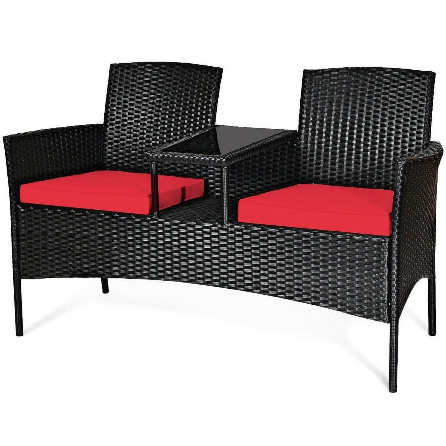 Aimee Lii Modern Patio Conversation Set with Built-in Coffee Table and Cushions, Balcony Chair, B-Red
