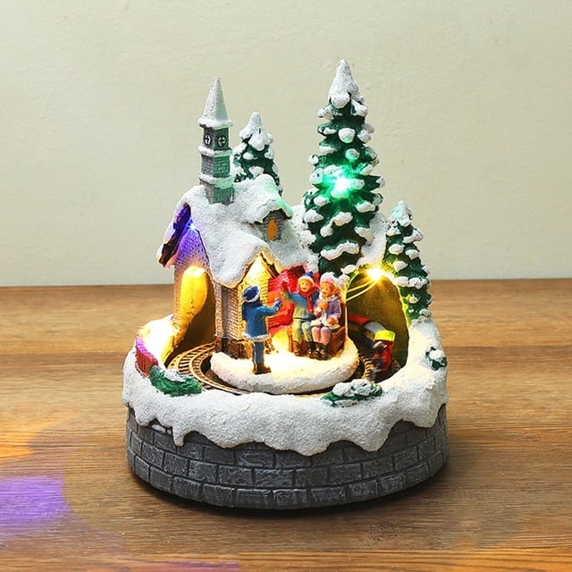 Casa Resina Decorativa Perfecl LED Luminoso Música Hermosa Casa Nieve Joyería de Navidad