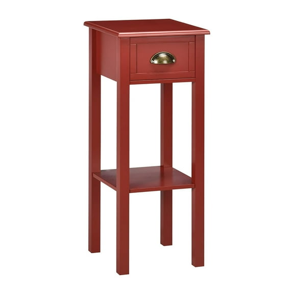 2-Tier Side Table with Drawer, Narrow End Table with Bottom Shelf, for Living Room or Bedroom, Red