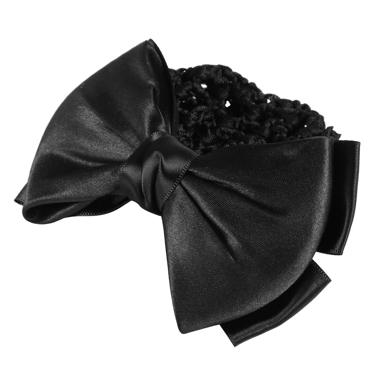 Black Polyester Bow Ribbon Metal Barrette Snood Bun Cover HairClip for Women U6D 