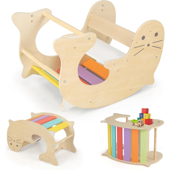 OLAKIDS Climbing Toys for Toddlers, 3 in 1 Pikler Montessori Wood Arch Climber Rocker Ladder, Indoor Kids Activity Climb Toy Gym Playground Play Structure Gift for Children Boys Girls