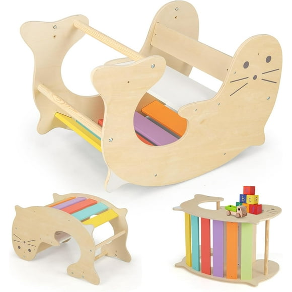 OLAKIDS Climbing Toys for Toddlers, 3 in 1 Pikler Montessori Wood Arch Climber Rocker Ladder, Indoor Kids Activity Climb Toy Gym Playground Play Structure Gift for Children Boys Girls