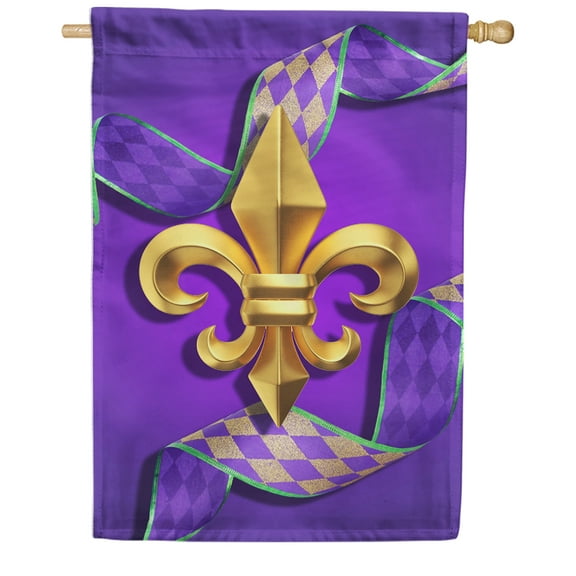 America Forever Flags Fleur De Lis And Ribbon, Mardi Gras House Flag, Masquerade Masks Fleur De Lis Carnival 28 x 40 Inch Double Sided Seasonal Yard Outdoor Holiday Decorative Flag
