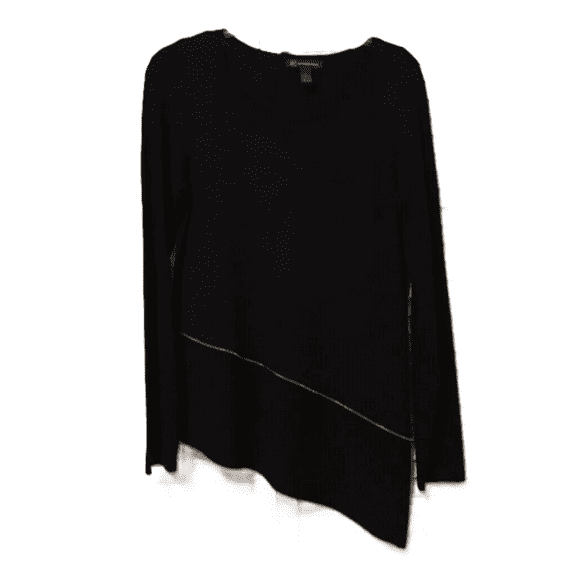 INC International Concepts Embellished Zipper Asymmetrical Sweater , Black , XS
