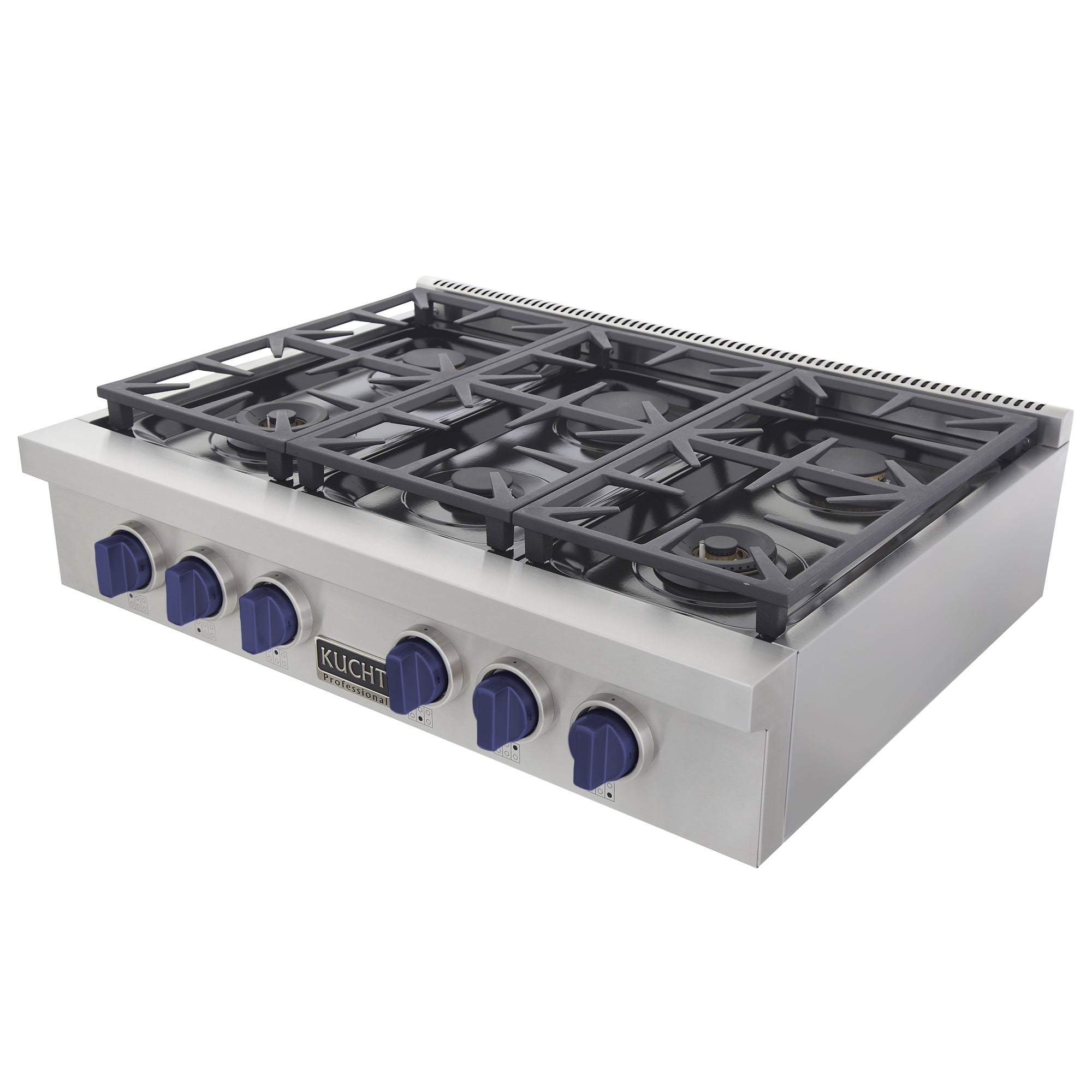 36 in. Natural Gas Range Top in Stainless Steel with Royal Blue Knobs