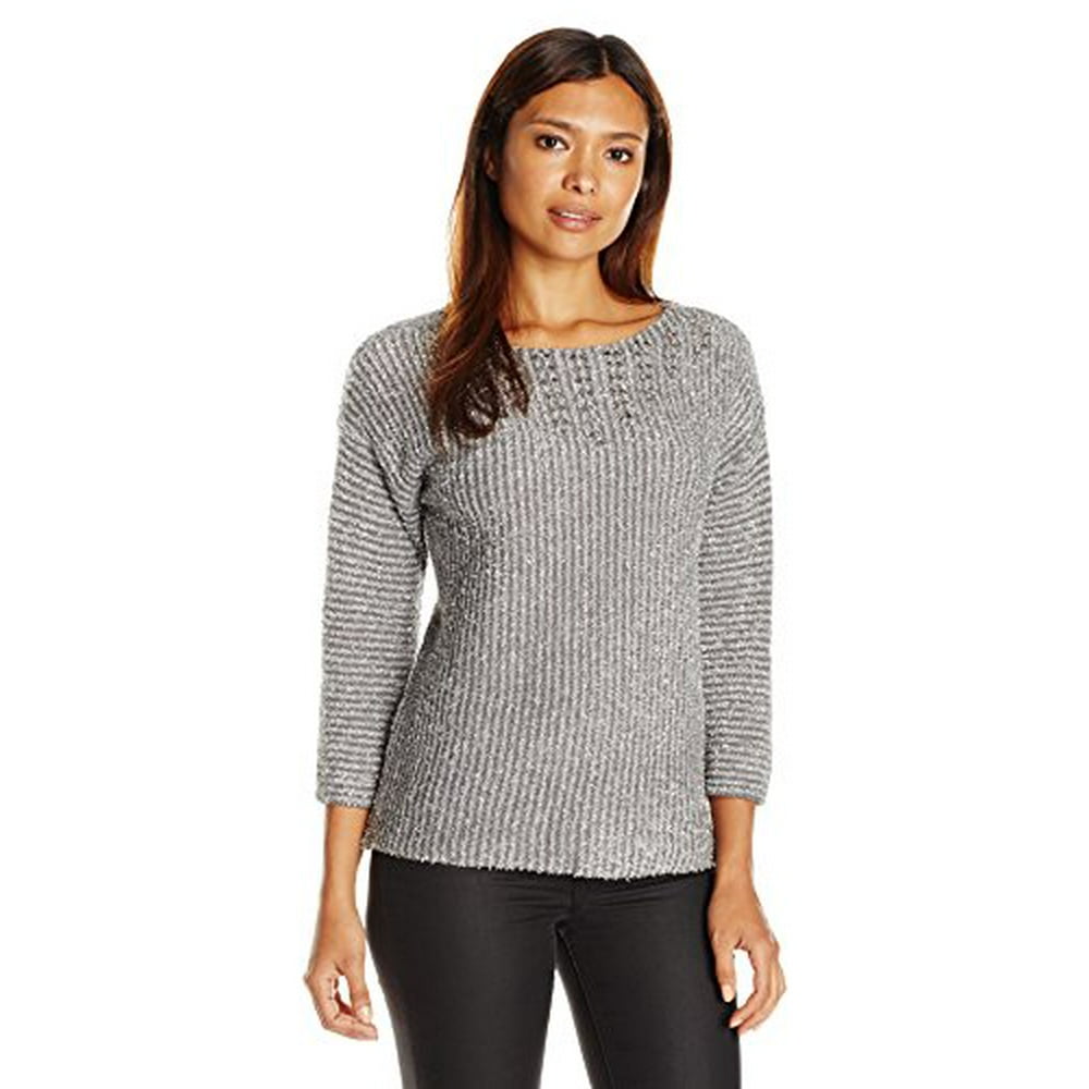 Ruby Rd. - Ruby Rd. Women's Ballet-Neck Embellished Metallic Pullover ...