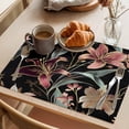 thumbnail image 3 of Gold Pink Flowers Placemats Set of 1, Country Vintage Watercolor Floral Leaf Black Non-Slip Place Mats Washable Table Mats for Kitchen Dining Table Decorations Indoor/Outdoor, 3 of 9