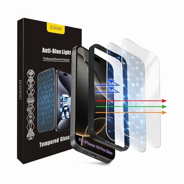 Chenchen Blue Light Screen Protector for iPhone 16 Pro Max(6.9") Eye Protection,3RD Colorless Anti-Blue Light Tempered Glass Films, HD Clear, 9H Hardness, No Bubbles, Case Friendly 2 Pack
