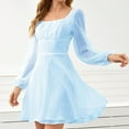 thumbnail image 4 of Sentmoon Fitted Waist Womens Dresses Long Sleeve Square Neck Holiday Dresses for Women Casual Fashion Short Dresses,Plus Size Trendy Womens Fashion Light blue XL Clearance Sales Today Deals Prime, 4 of 5