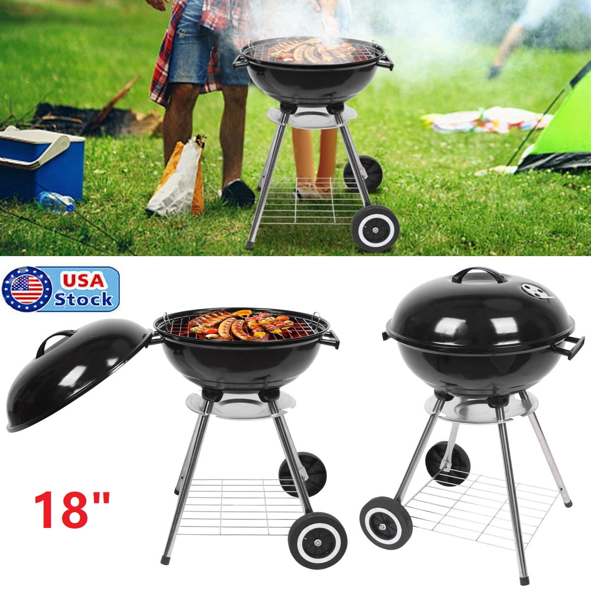 pastel Voorwoord hetzelfde Atotoa 18 Inch Charcoal Grill Bundle Chimney Starter,23.6" H Portable Charcoal  Grill For Outdoor Camping Cooking Barbecue,Black - Walmart.com