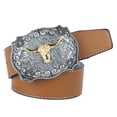 thumbnail image 1 of American Cowboy Cow & Arabesque Belt Buckle Leather Belt - Brown,, 1 of 7